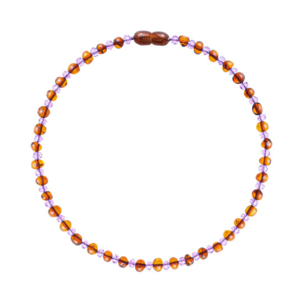Amber Baby & Toddler Necklace - Cognac • Purple Crystals