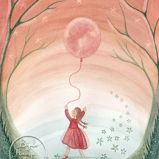 Girl with Moon Balloon-Birthday Postcards-Bijdehansje-Postcard-Stardust-Store